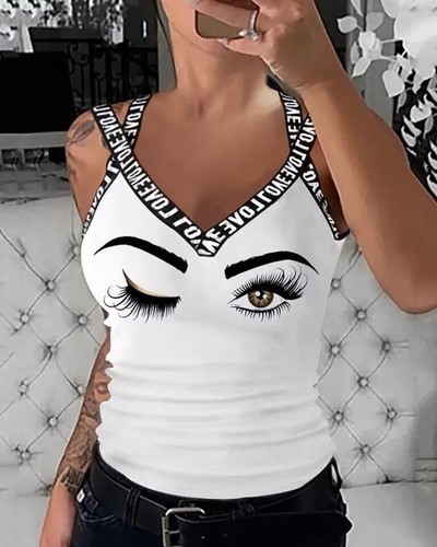 Mujeres Moda Sin mangas Camiseta Sexy Camiseta Chaleco Cuello en V Prenda para el torso sin mangas Blusa de ocio EE. UU. - Imagen 26 de 84
