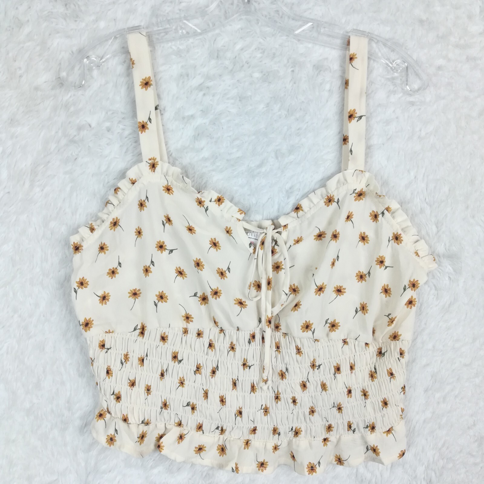 Sienna Sky Womens Blouse Cropped Cream Daisy Gardencore Ruffle Prairie Boho XL