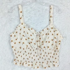 Sienna Sky Womens Blouse Cropped Cream Daisy Gardencore Ruffle Prairie Boho XL