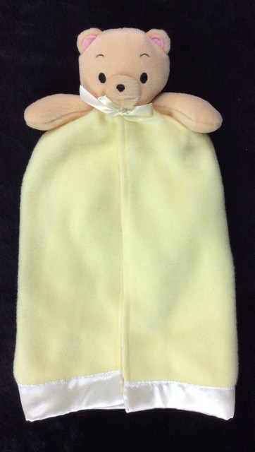 Gerber Baby Blanket Security Teddy Bear Yellow White Brown Satin Lining | eBay