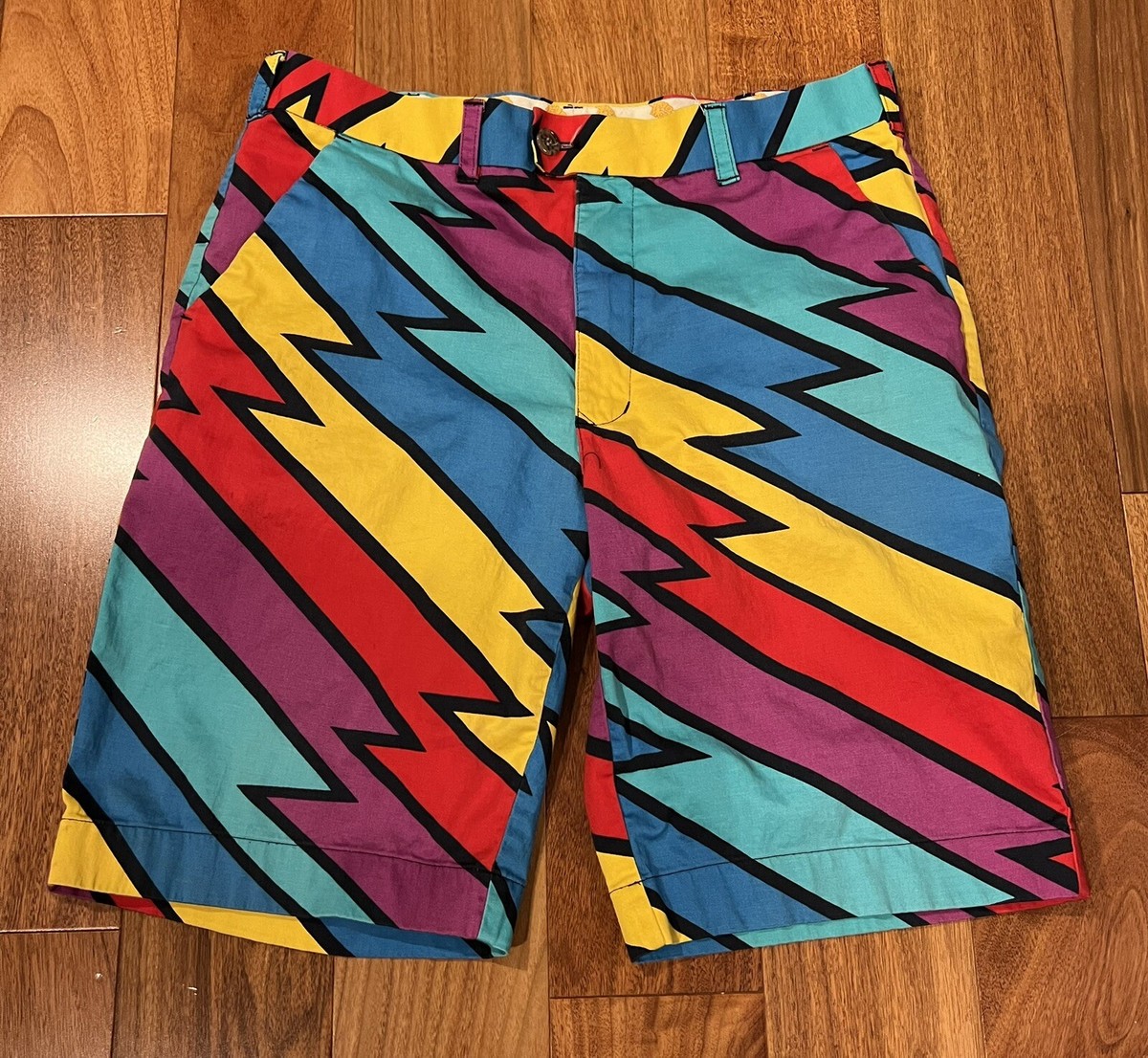 Loudmouth Mens Golf Shorts Sz 36 Black Orange Floral Hawaiian