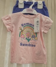 BNWT M & S girls pink summer sunshine t-shirt & shorts set - age 3-6 months