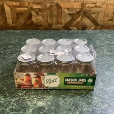 Ball Glass Mason Jars with Lids & Bands - Wide Mouth- Clear, 16 oz, 12 Count New