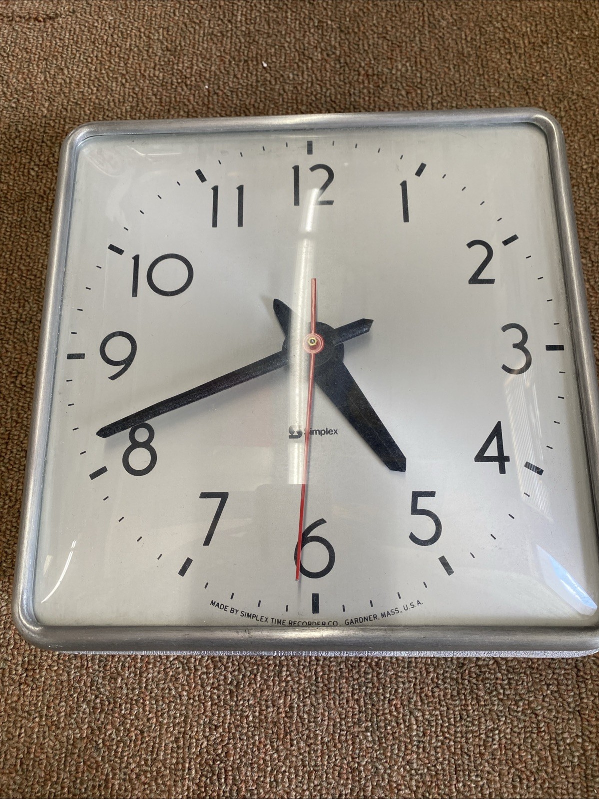 Vintage Working Simplex School Wall Clock With Original Glass