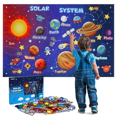 OKOOKO Solar System Felt Story Board Set 41PCS 43x29inch Outer Large, Blue 