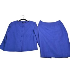 Chadwicks Suit Set Skirt Blazer Women's Blue Textured Business Office Career