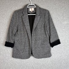 Skies Are Blue Knit Blazer Women  s Medium Gray Asa Jacket Open Front Roll Sleeve