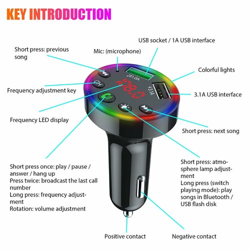 12-24V Car Bluetooth5.0 FM Transmitter MP3 Player Radio Adapter 2x USB Charger D - Afbeelding 11 van 23