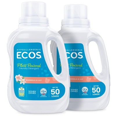 ECOS Laundry Detergent Liquid, 50 Fl Oz (Pack of 2), Magnolia Lily, 50oz 2Pk 