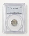 1949 D US Mint 90% Silver 10 Cent Roosevelt Dime Coin Certified PCGS MS66