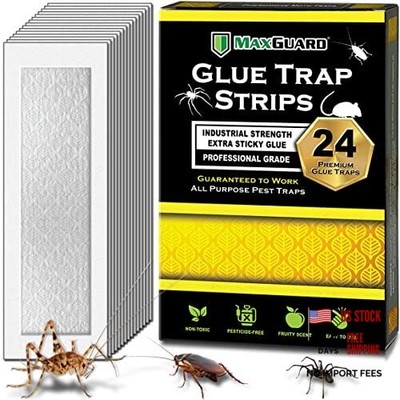 MaxGuard Glue Trap Strips (24 Traps) Non-Toxic Extra Sticky Glue Board Pre