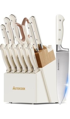 kitchen knife set with sharpener, 14 piece stainless steel, dishwasher safe
