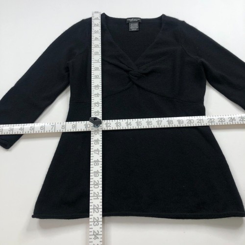 Lord & Taylor Small 100% Cashmere Women's Cinched V-Neck Pullover Sweater Black - Picture 3 of 9