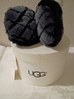 UGG Australia Black Charcoal Gray Quilted Plush Faux Fur Ear Muffs One Size