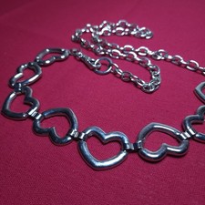 Vintage Heart Chain Belt Silver Tone 40" Size Small Medium Hip Waist 1990s y2k