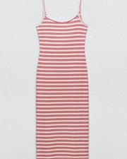 ZARA Red White Striped Linen Midi Dress Size Small Low Back Strappy Blogger Fave