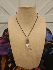 Wolf Tooth Fang Tribal Ethnic Boho Western Turquoise Pendant Necklace
