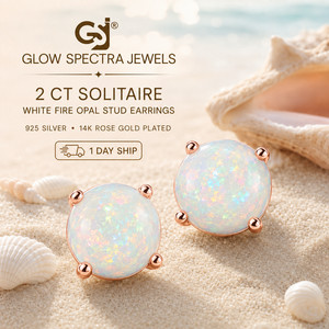 Authentic 2CT Solitaire Lab Created Fir Opal Stud Erring Screw Back 14k Rose Gold Plated