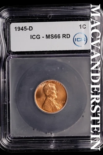 1945-D Lincoln Wheat Cent-ICG MS 66 RD Choice Gem BU No Reserve #SLL683