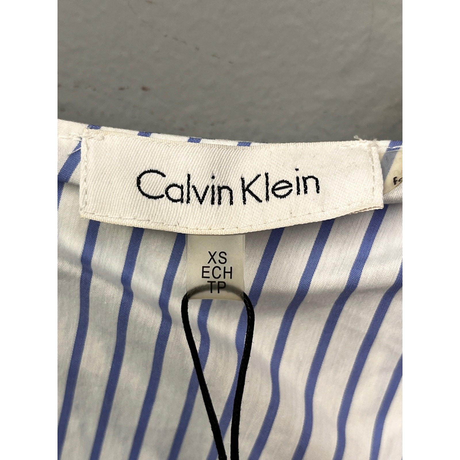Calvin Klein Modern Essentials striped off shoulder top Womens XS Blue White thumbnail 4
