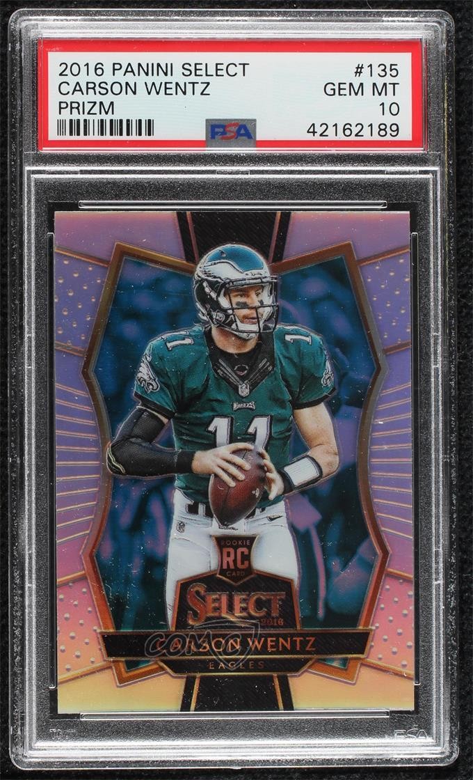 2016 Select Premier Level Silver Prizm Carson Wentz PSA 10 GEM MT Rookie RC h8k