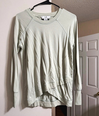 Magaschoni Women's Green Crewneck Raglan Terry Sweatshirt Ribbed Cuffs XS