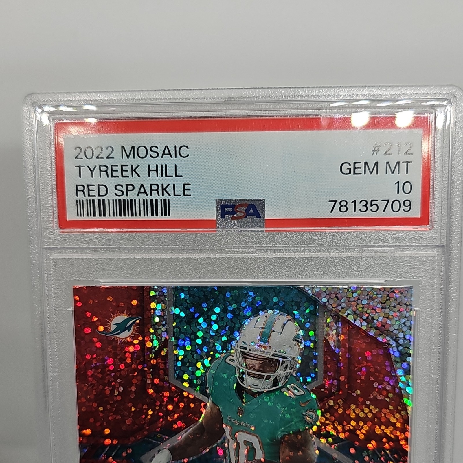 2022 Panini Mosaic Of Sb Champ WR Tyreek Hill #212 Red Sparkle Prizm PSA GM 10 view 4