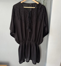 Accessorize Black Floral Embroidered Chiffon Beach Holiday Coverup Dress XL