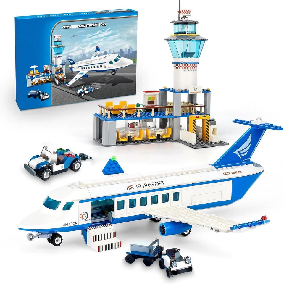 City Passenger Airplane Building Blocks Set with Plane,Airport, Terminal - Image 1 of 4