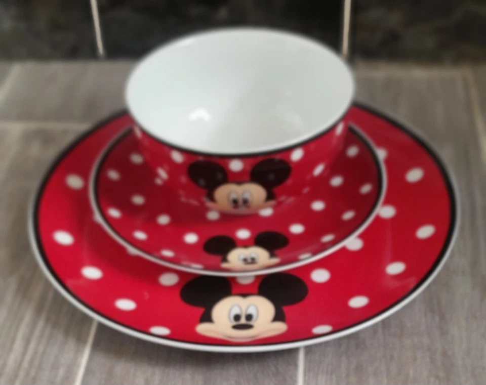 Disney MICKEY MOUSE Red Polka Dot Dinner Plate Side Dish & Bowl 3 Piece Set - Image 4 of 4