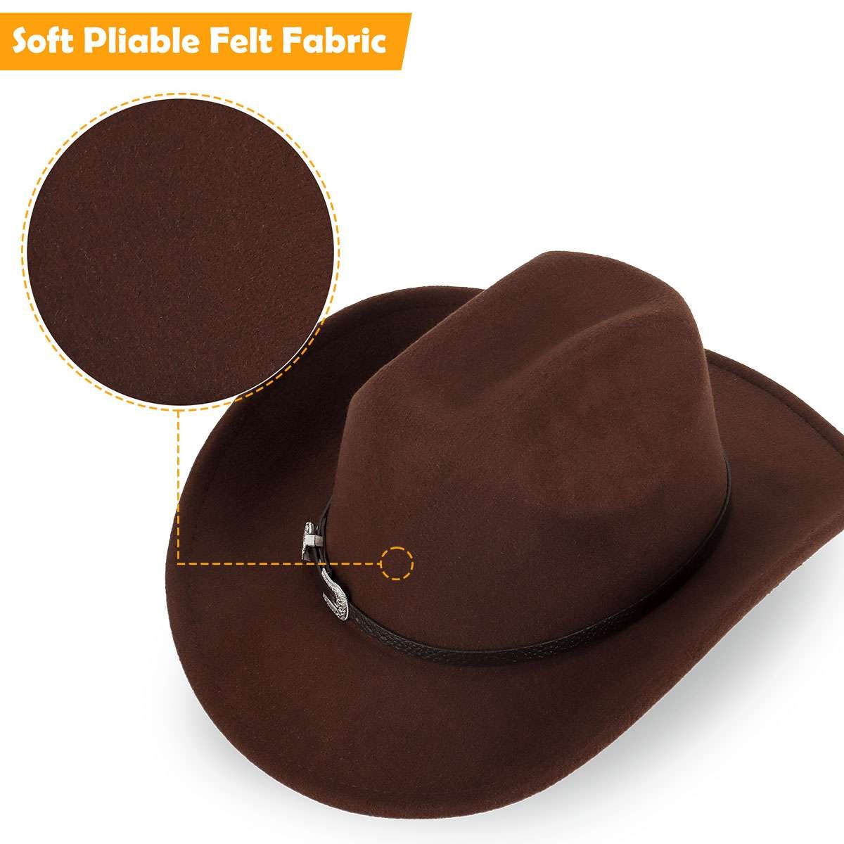 Unisex Wide Brim Felt Fedora Cowboy Hat with Buckle Belt Western Cowboy Hat for Men Women Classic Fedora Hat with  main image 3