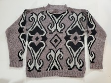 Vintage 80s 90s Lavista Knit Sweater Mock Neck Geometric Pattern USA Made Small