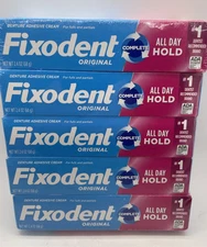 5 pack Fixodent Original Denture Adhesive Cream 2.4 oz each x4 **NEW SEALED**