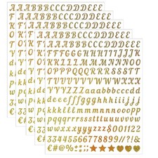 0.5 inch Small Letter Sticker, Golden Vinyl Self Adhesive Alphabet Number Sti...
