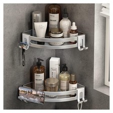 Duschablage Ecke ohne Bohren, 2er Set, Aluminium silber, 22 x 22 x 5 cm