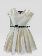 Polo Ralph Lauren Girls Size 5 White Ivory Short Sleeve Fit Flare Dress Belted