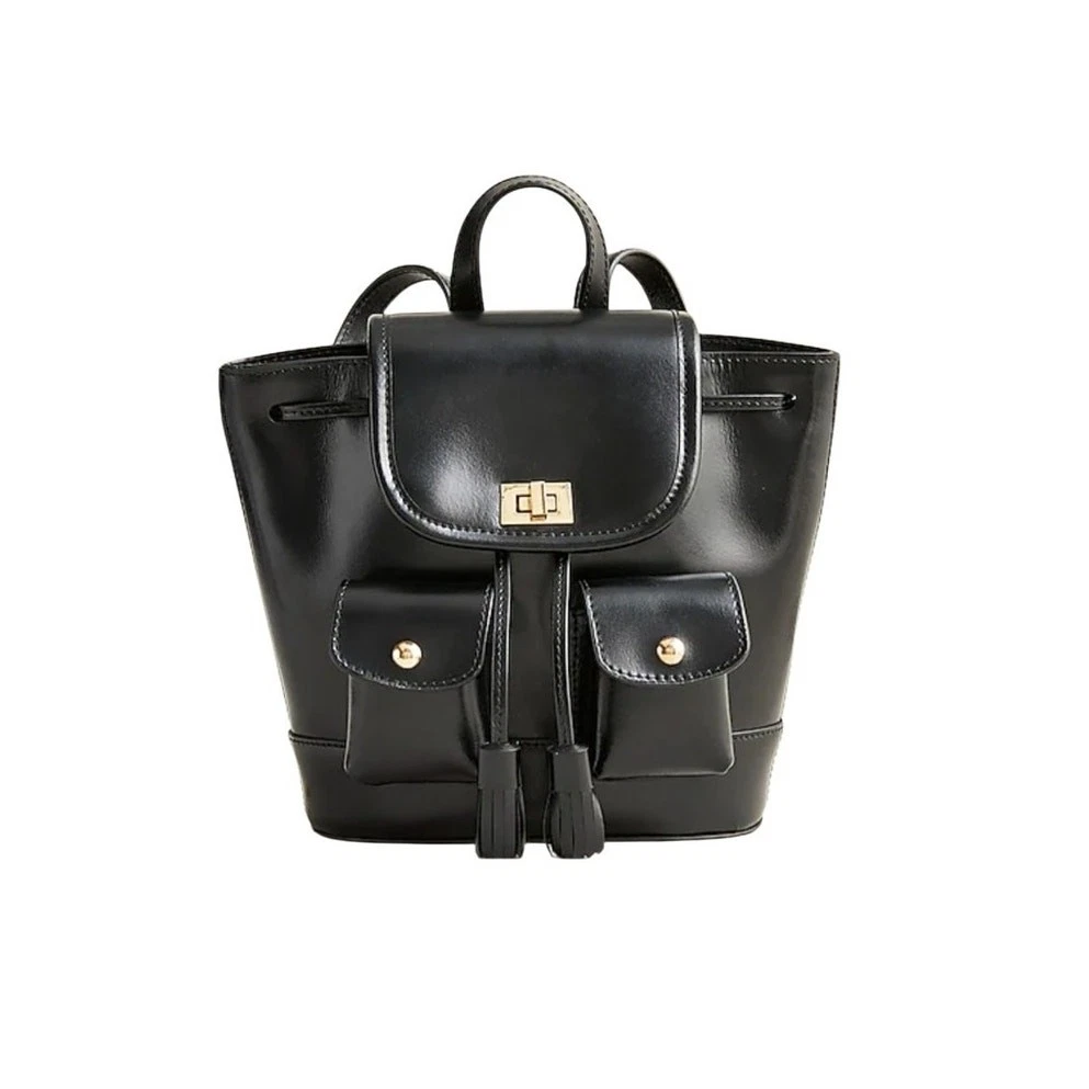 Unisex J. Crew Vintage Black Genuine Leather Handbag Backpack Unisex J. Crew Vintage Black Genuine Leather Handbag  main image 4