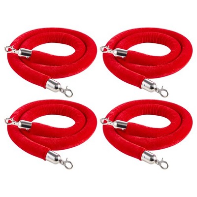 Uimoso 4 Pcs Red Velvet Barrier Stanchion Ropes 5 ft with Silver Connectors