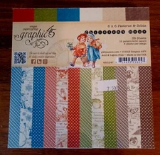 Graphic 45 CHILDREN'S HOUR 6" X 6" PAPER PAD Solids & Patterns (36 pages) -2016