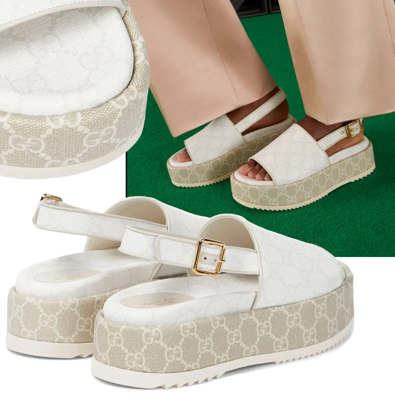 CHAUSSURES GUCCI SANDALES PLATEFORME TOILE ENDUITE LOGO GG BLANC 41 11