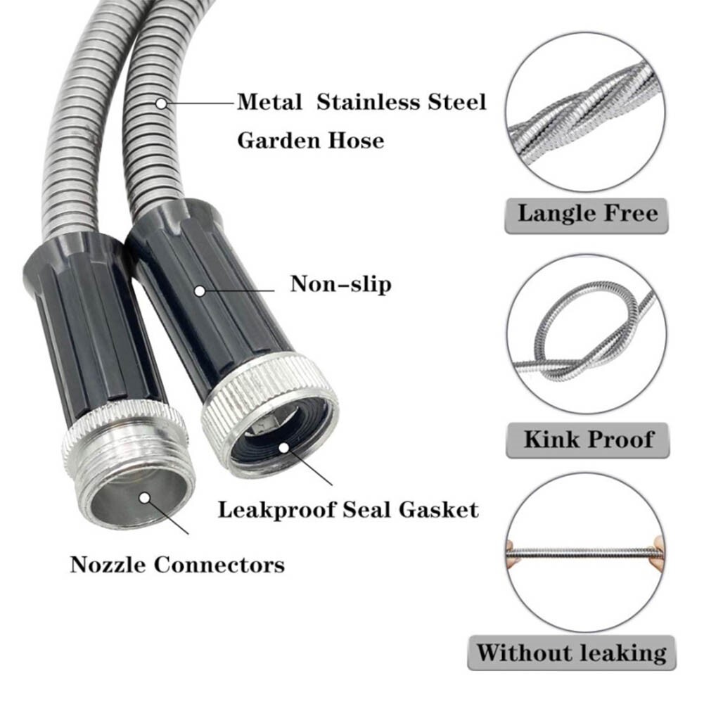 50FT Stainless Steel Metal Garden Water Hose Pipe Flexible Lightweight