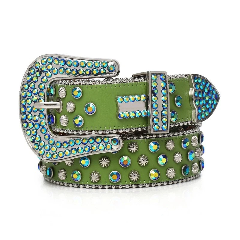 Hombres Mujeres Cinturón Western Estrás Punk Remache Tachonado Vaquera Vaquero Bling Cinturones Foto 3 de 4