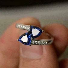 2.50Ct Trillion Blue Sapphire Two-Stone Engagement Ring 14K White Gold Plated