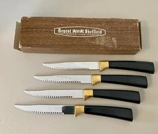 VTG MCM Set Of 4 Stainless 8” Regent Sheffield Steak Knives England Black/Gold