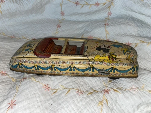 Marx Disney Parade Roadster Vintage Tin Car Wind-up 1940s Collector Mickey Mouse