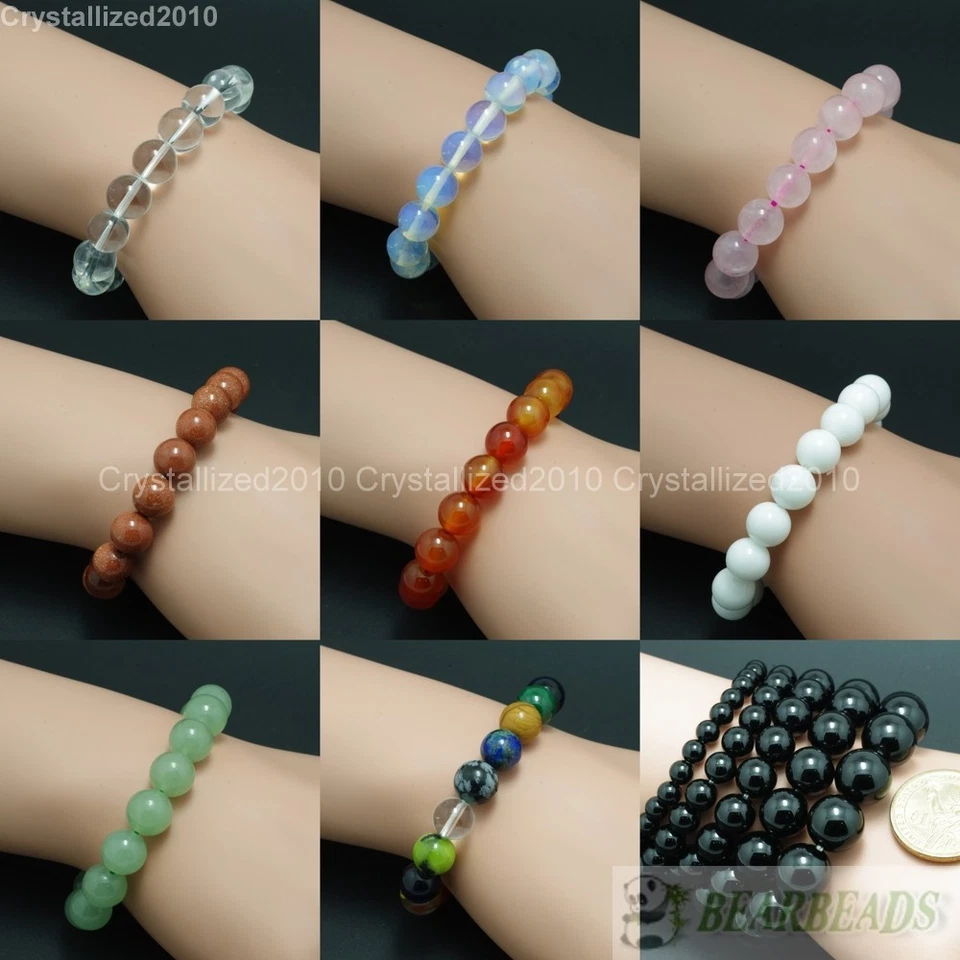 2 Stck. Handgefertigt 8 mm Natürlicher Edelstein Runde Perlen Dehnbar Armband Heilung Reiki