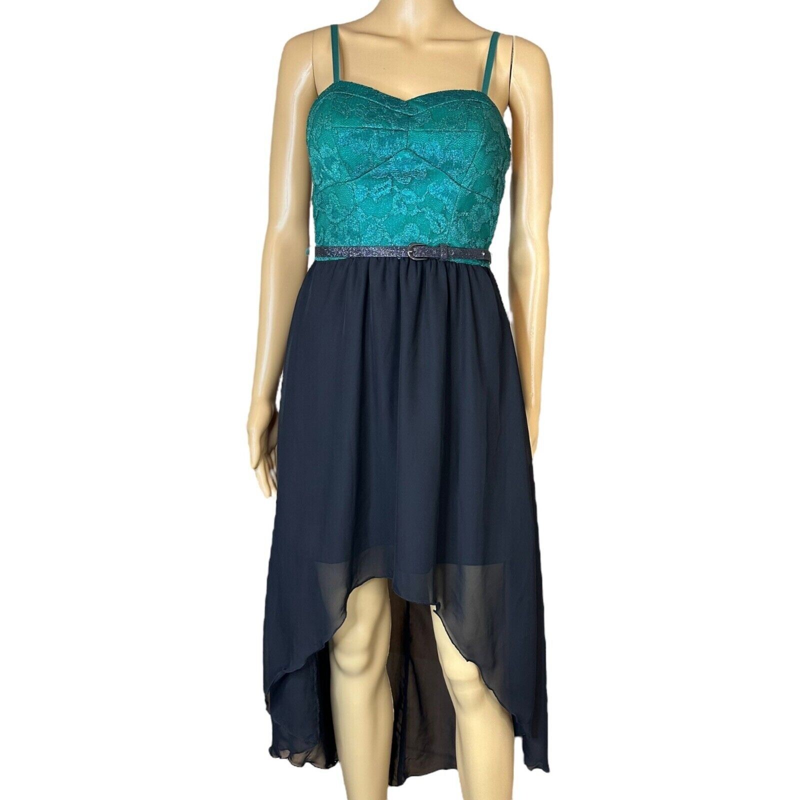 Lily Rose Empire Hi-Low Dress Medium M Green Black High Waist