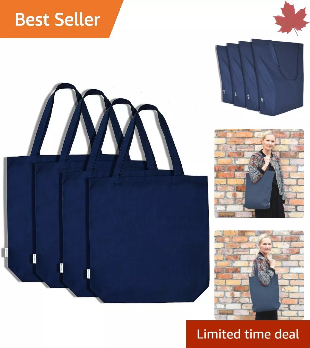 Reusable Oversized Canvas Shopping Tote Bag Eco Friendly 4 Pack Deep Navy