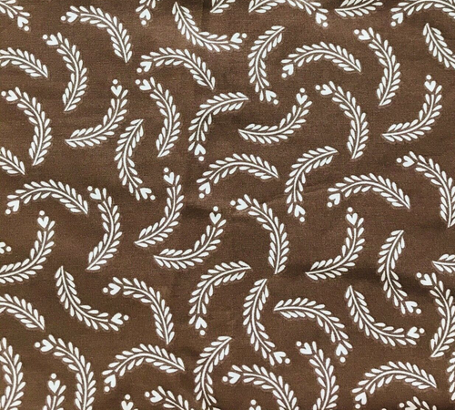 Brown Print Fabric with White Leafy Branches & Hearts 43" x 30"