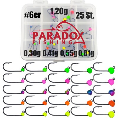 Paradox Fishing Tungsten Perlen Set am Forellenhaken montiert 0,3-1,2g 25St. #6